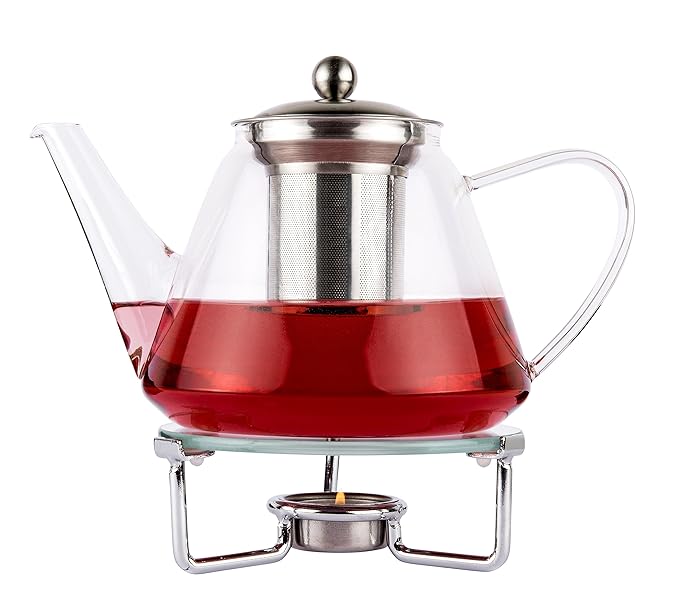 Luxpresso Teekanne mit Stövchen Set Trend-Duo Teekanne aus Glas 1,2 l mit Edelstahlfilter & Stövchen aus Edelstahl und Glas