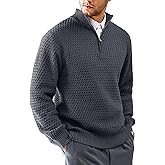 KAVIANA Men's Quarter-Zip Sweater Textured-Knit Mock Neck Pullover Business Casual Slim Fit, S-5XL