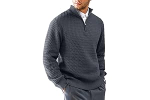 KAVIANA Men's Quarter Zip Pullover Sweater Slim Fit Business Casual Cable Knit Lightweight Long Sleeve Sweaters