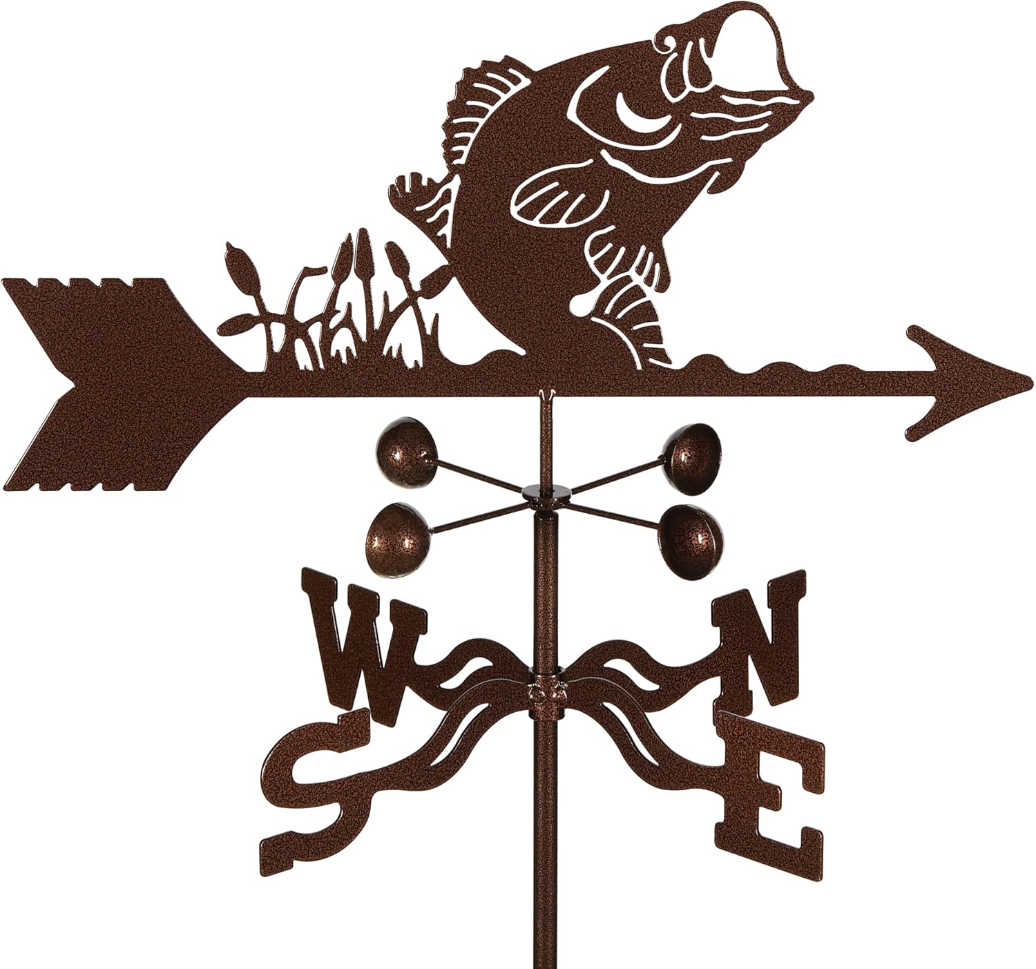 Weathervanes - EZ Vane Steel Bass Weathervane 21” Height, Includes Metal Roof Mount, Wind Cups & Brackets | Hand-Crafted and Family-Owned, Made in The USA with Triple Powder Coating, Limited