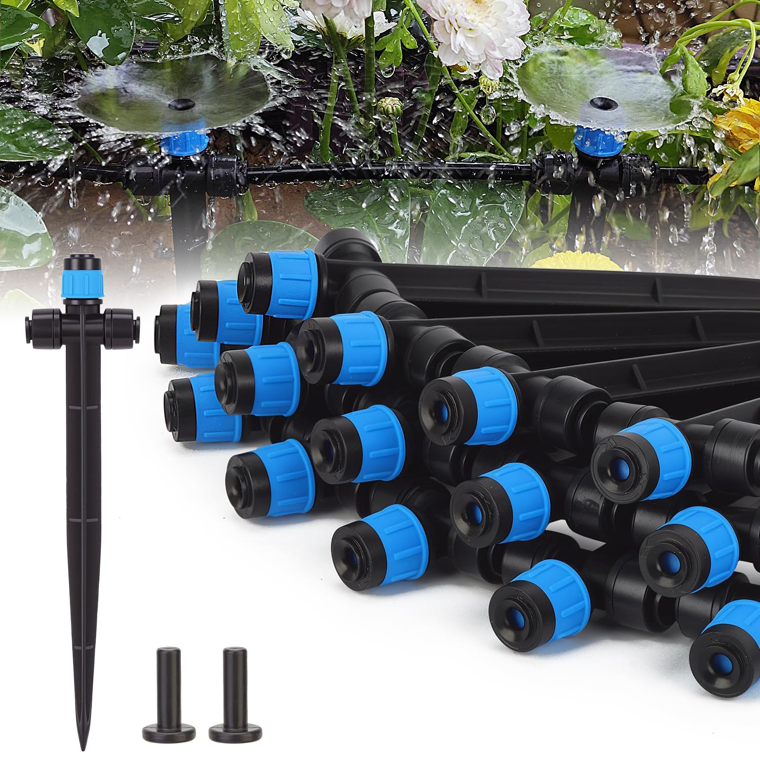 Photo 1 of 1/4 Inch Quick Connect Drip Emitters 15 Pcs Fan Shape Drip Irrigation Emitters for 1/4" Irrigation Tubing 360 Degree Adjustable Water Flow Irrigation Drip Heads for Potted Plants Flower Raised Bed