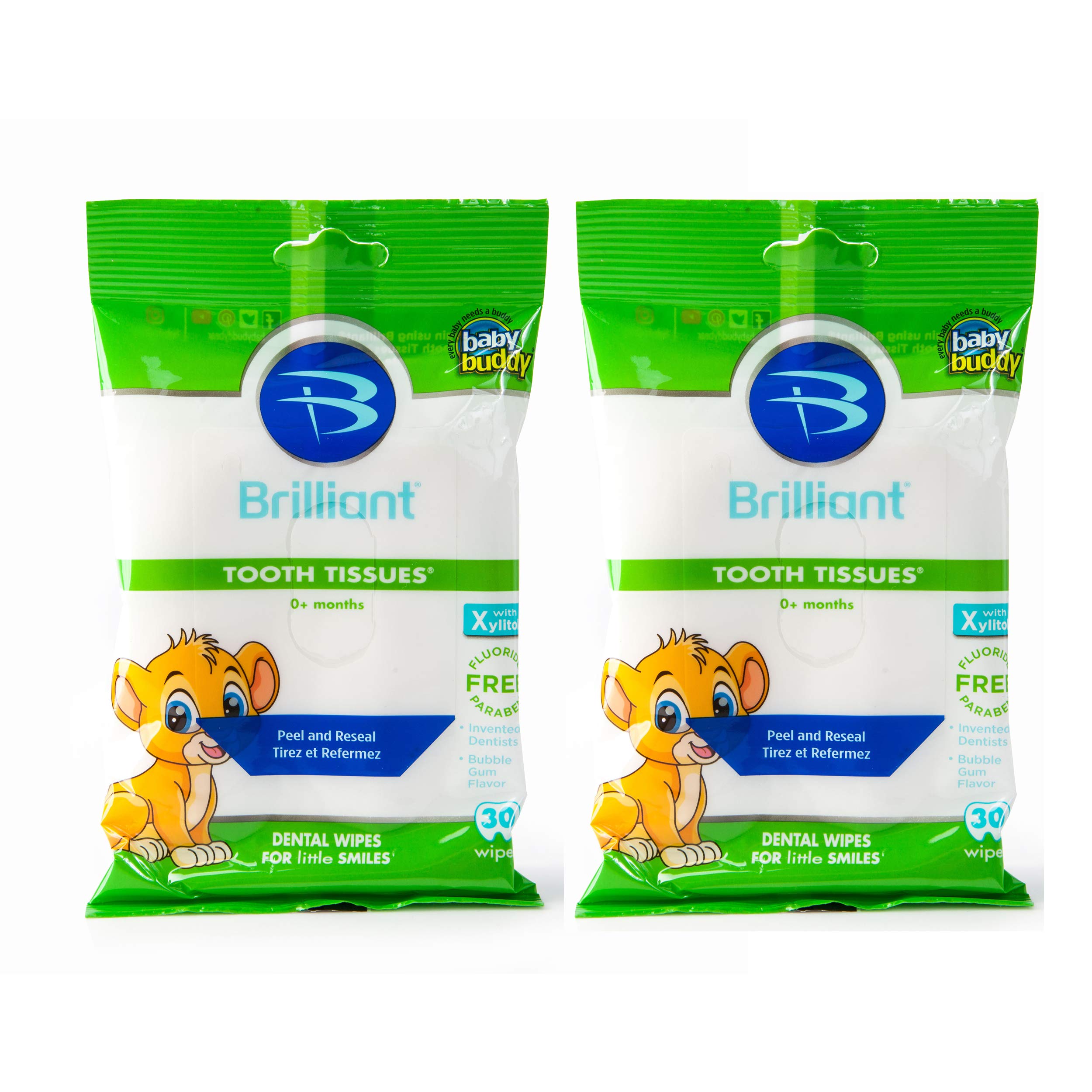 Brilliant Tooth Tissues with Xylitol Bubble Gum Flavor Teeth Wipes