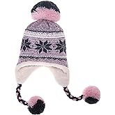 Dosoni Winter Hats for Women Knit Beanie Soft Warm Fleece Lined Long Ear Straps Snow Ski Cap with Pompom
