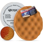 TCP Global 8" Orange Waffle Foam Buffing Pad, Coarse Cutting Polish | Hook &amp; Loop Backing - Buffing Pad for Automotive, Marine, Truck, RV &amp; Compound Cutting, Car Polishing Pads
