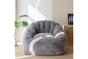 MAXYOYO Giant Bean Bag Chair, Oversized Bean Bag Couch for Adults and Kids, Faux Fur Shell-Shaped Large Chair with Filler, Stuffed Big Accent Sofa Lounge Floor Sofa for Gaming, Reading, Dark Grey