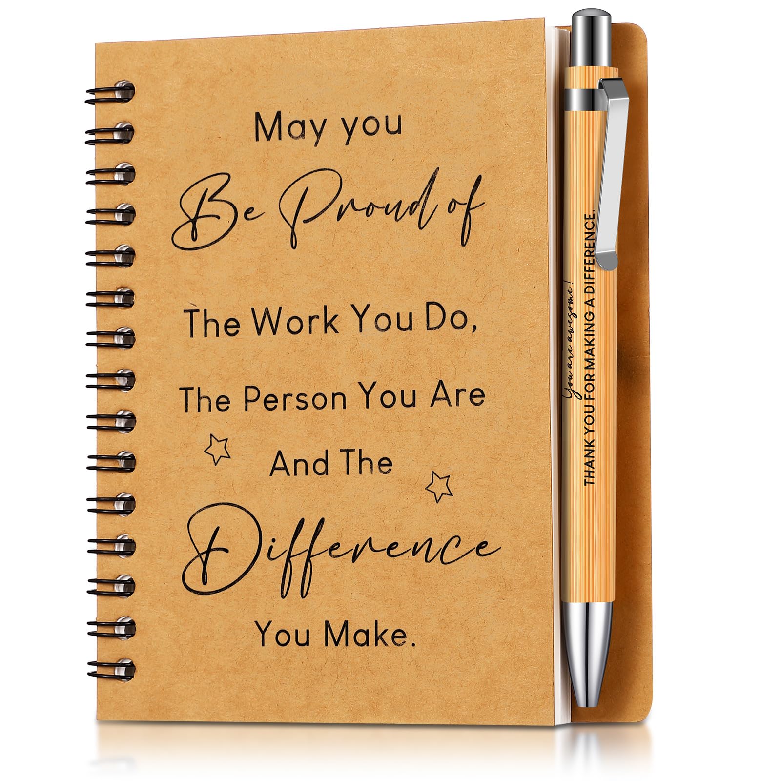 Dianelhall 2 Pcs Leaving Gifts for Colleagues Women Teacher Thank You Inspirational Notebook Ballpoint Pen Kraft Lined Notepad Appreciation Gifts for Employee Coworker Volunteer Christmas