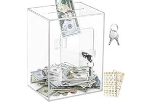 Vcertcpl X-Large Acrylic Clear Piggy Bank with Lock for Adults and Kids, Money Saving Box, Openable Coin Bank, Change Jar