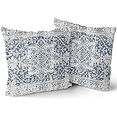 Kawani Navy Blue Grey Ethnic Boho Throw Pillow Covers 20x20 Inch Bohemian Carpet VintageBohemian Vintage Gray Square Cases Farmhouse Accent Home Decor For Bedroom Couch Sofa Porch Set Of 2