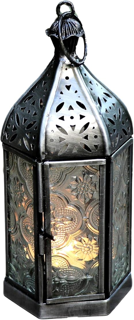 Amazon Co Jp モロッコランタン キャンドルホルダー 高さ17 5cm オリエンタルランプ6面のレリーフガラス Morocco Lantern Candle Holder クリア ホーム キッチン