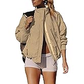 Tiko Miko Women's Winter Long Sleeve Zip Warm Coats Button-Down Stand Collar Lightweight Jacket Field Outwear(0795-Khaki-XS)