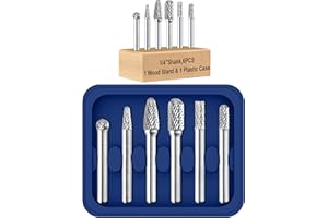 MARS-ROCK Carbide Burr Set 1/4" Shank 6 PCS w/Wood Base Die Grinder Bits Rotary Tool Rasp File for Metal Welds Concrete Stone Wood Plastic Carving Cutting Cleaning Grinding Engraving Porting Polishing