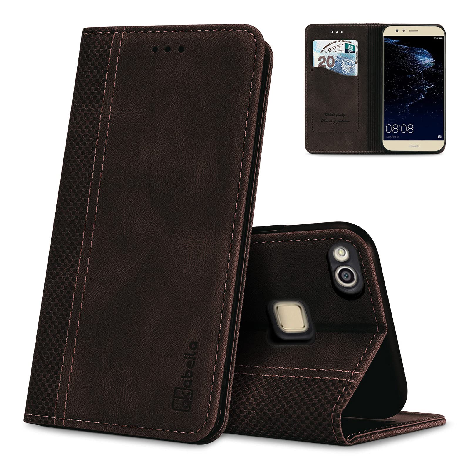 AKABEILA Case for Huawei P10 Lite / Nova Lite Premium Leather Flip Wallet Case with Magnetic Closure Kickstand Card Slots Folio Phone Cover Protective Screen Protector Holster Shell Shockproof