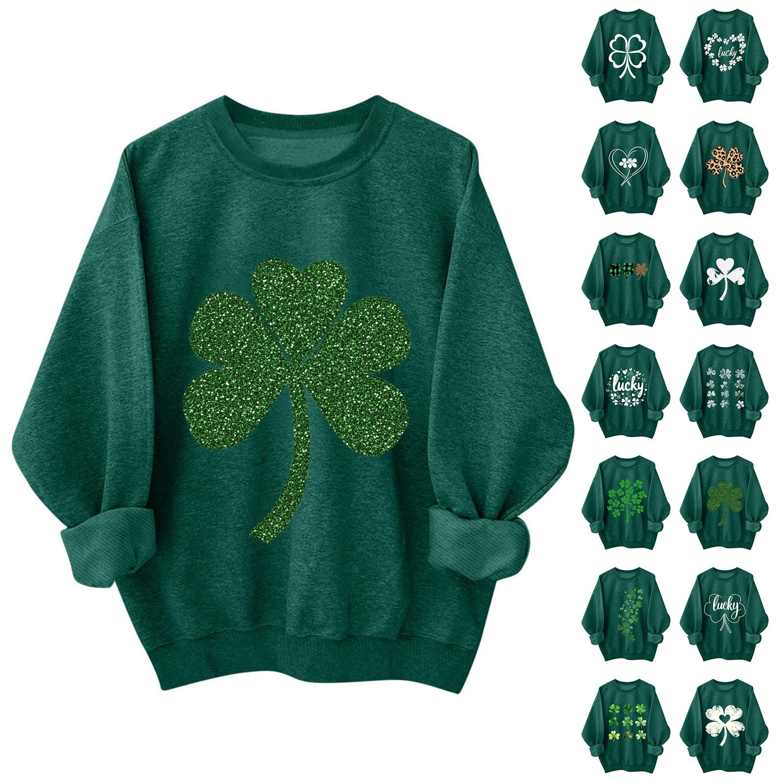 Saints Sweatshirt For Women St. Patrick's Day Sweatshirt for Women Irish Shamrock Pullover Shirts Tops Long Sleeve Lucky Leaf Clover Shirt