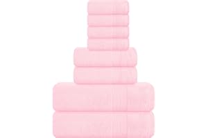 Belizzi Home 8 Piece Towel Set 100% Ring Spun Cotton, 2 Bath Towels 27x54, 2 Hand Towels 16x28 and 4 Washcloths 13x13 - Ultra Soft Highly Absorbent Machine Washable Hotel Spa Quality - Pink