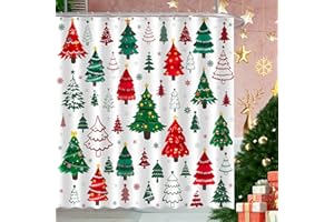 JWXCBIM Christmas Shower Curtain, Xmas Tree Home Bathroom Decor, Polyester Cloth Fabric Bath Curtain with 12 Hooks (72x72 Inches, Christmas Tree 2)