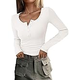 PRETTYGARDEN Women's 2026 Fall Long Sleeve Henley T Shirts Button Ribbed Knit Slim Fit Basic Tops Blouse Casual Outfits