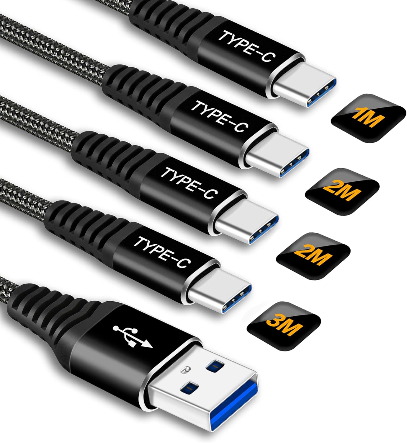 USB Type C Cable Fast Charge(4Pack,1M+2M+2M+3M),3A Charging Lead Charger Cord For Samsung Galaxy S20 S21 Plus Ultra FE 5G,A51 A71 A50 A21 A30 A41,iPad Pro 2018,Sony Xperia XZ,HTC 10/U11,OnePlus 5T 6T