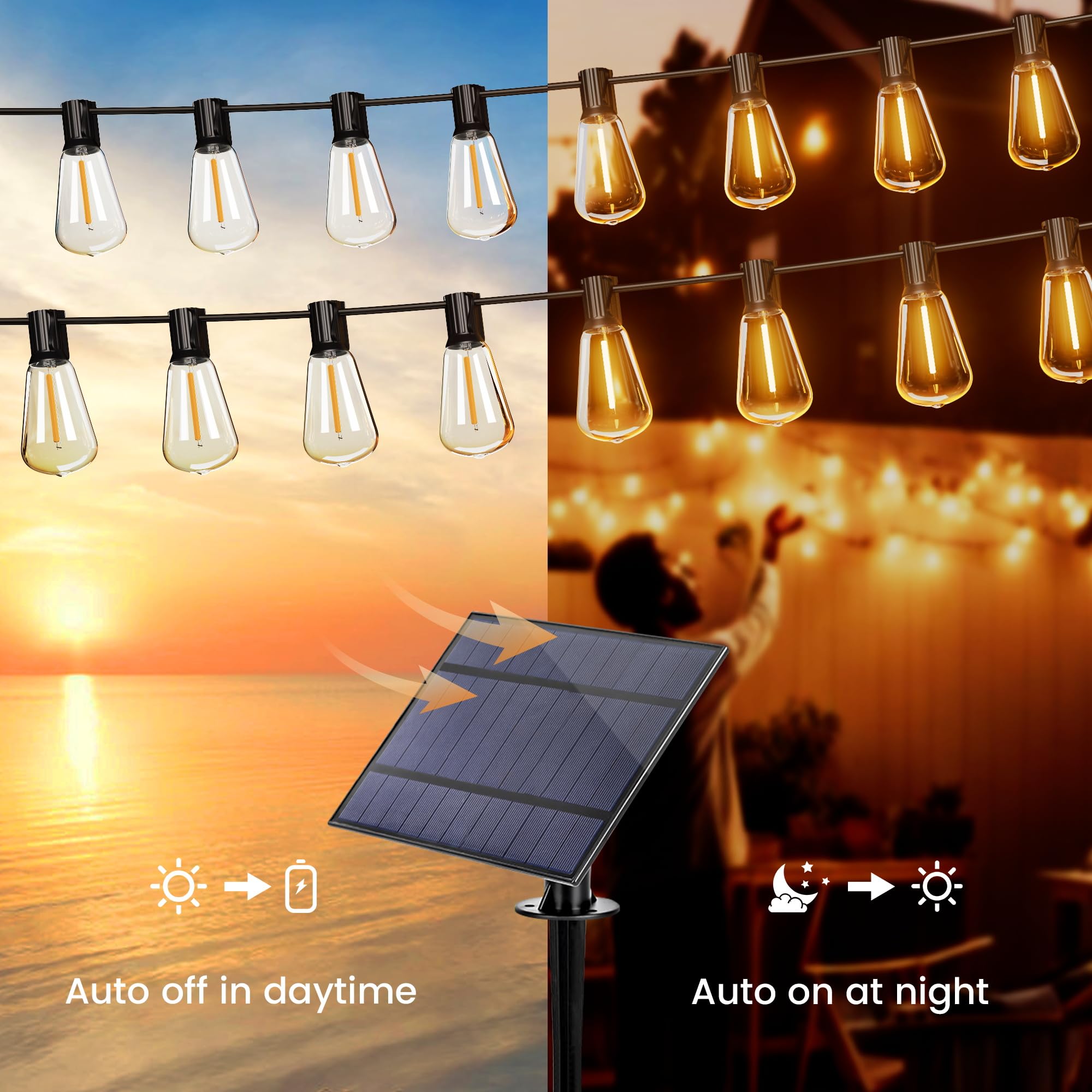 OHLUX 120FT Solar String Lights Outdoor with