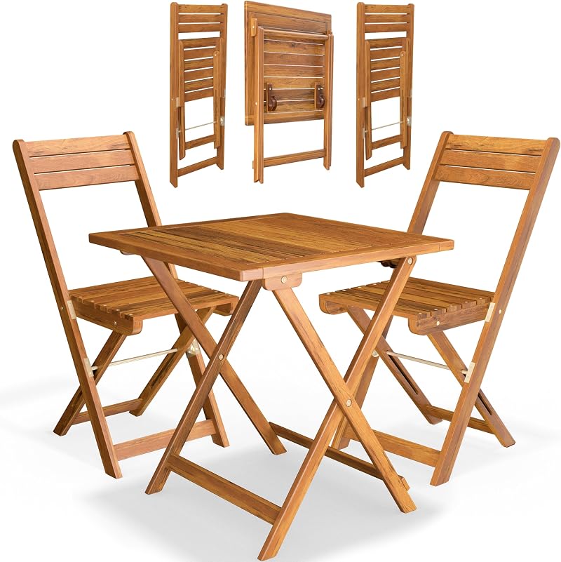 CASARIA 3-Piece Bistro Set | Acacia Wood Foldable Table & Chairs | Brown