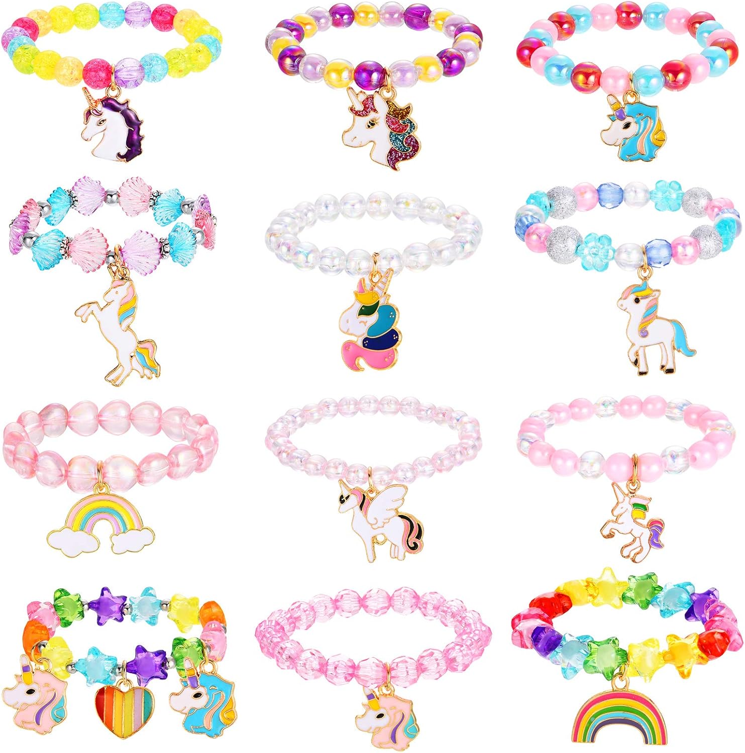 12 Pieces Colorful Unicorn Bracelet Unicorn Beads Bracelets Rainbow