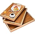 Prosumers Choice 3-Piece Set Bamboo Serving Trays with Handles - With Sizes, 1xS (38.1x25.4x4.9cm), 1xM (40.6x28.0x4.9cm), 1xL (43.2x30.5x4.9cm) - Bamboo Trays for Food-Serving - Wooden Trays for Food