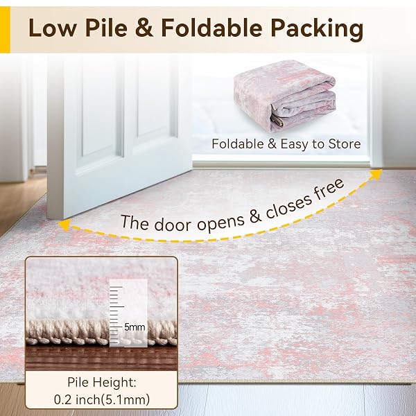 RELEANY WASHABLE AREA RUGS 6’X9′ NON-SLIP MODERN ABSTRACT SOFT FOR LIVING ROOM ENTRYWAY BEDROOM NURSERY, PRINT PATTERN, GREY PINK