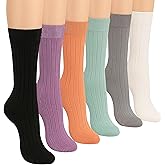 Nabiya Socks Thin Crew Socks for Women, Soft Breathable Bamboo Rayon Fashion Socks, Pastel Aesthetic Ribbed Dress Autumn Socks – 6 Pairs (Size 5-9), Perfect for Uggs