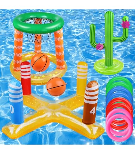 Ring Toss Hoops Inflatable Pool Basketball Hoop Game - 2-in-1 Floating ...