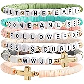 HONHO Jesus Faith Beaded Bracelet, Christians Clay Bracelets, Stretch Bracelets Elastic Layering Friendship Set Jewelry, Gift for Family, Friends, God Healing Charms for Christmas Birthday Holiday