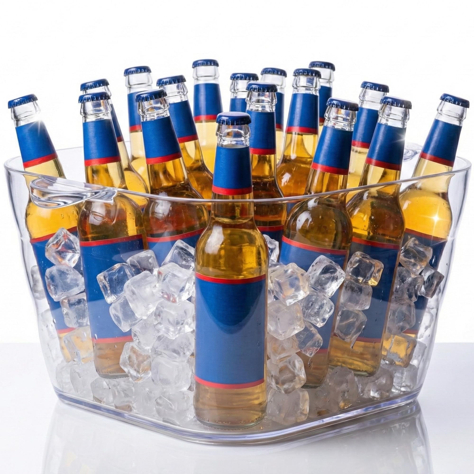 Drinkstuff Glacier Giant 22L Square Party Tub with Handles – Large Clear Drinks Cooler for Parties, BBQs & Events – Holds 8+ Wine or 24+ Beer Bottles – Shatter‑Resistant Styrene Plastic Ice Bucket