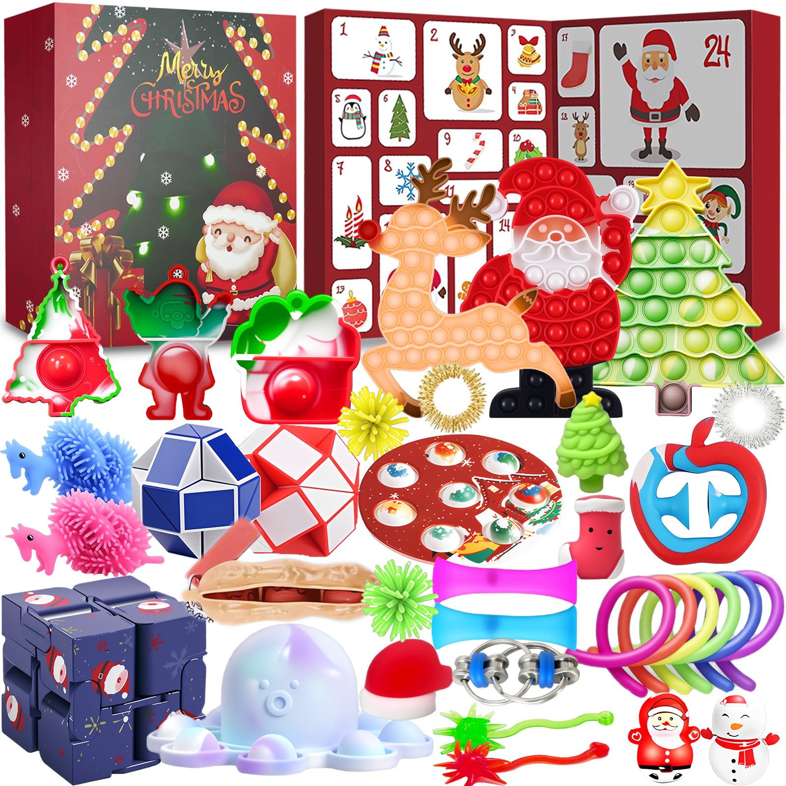 vita dennis Christmas Fidget Advent Calendar 2025 with 36 Pcs Fidget Toys for Kids and Adults, Sensory Stress Reliever Toy for Anxiety ADHD, Squeeze Toy Family Games Holidays Party Gift Box Set (X)