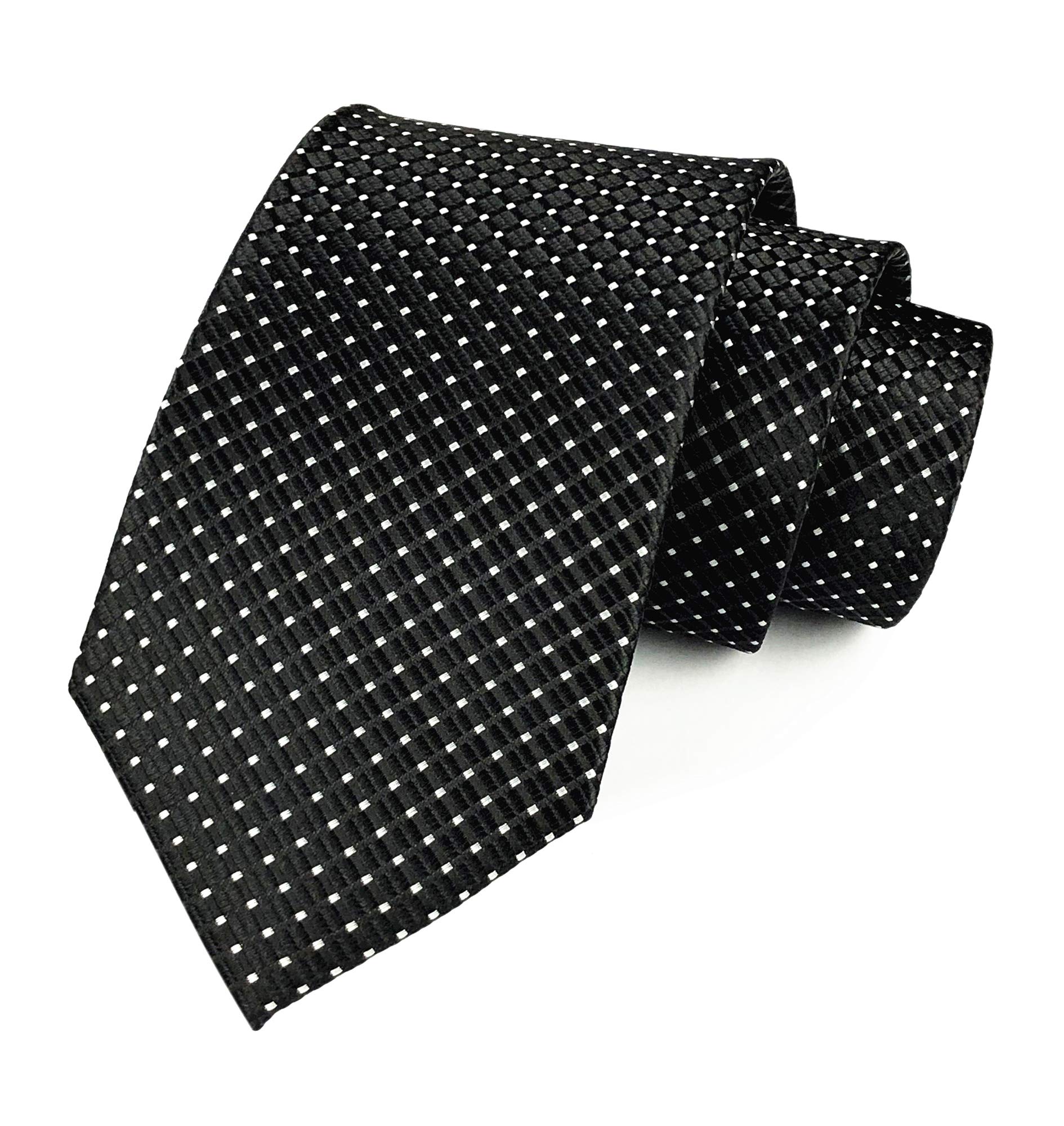 Men's Classic Checks Dark Blue Grey Jacquard Woven Silk Tie Necktie