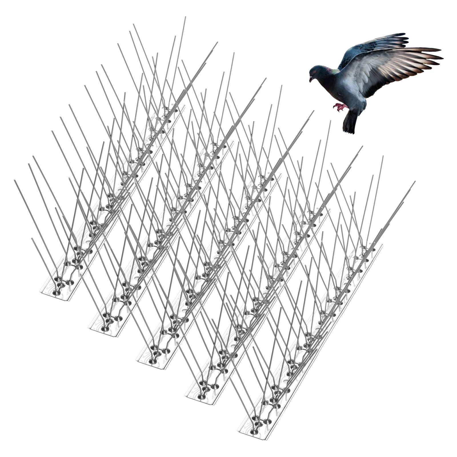 Remiawy Bird Spikes for Pigeons Small Birds Cat, 15 Feet Bird Spikes Stainless Steel Bird Deterrent Spikes 14 Strips 4.6m