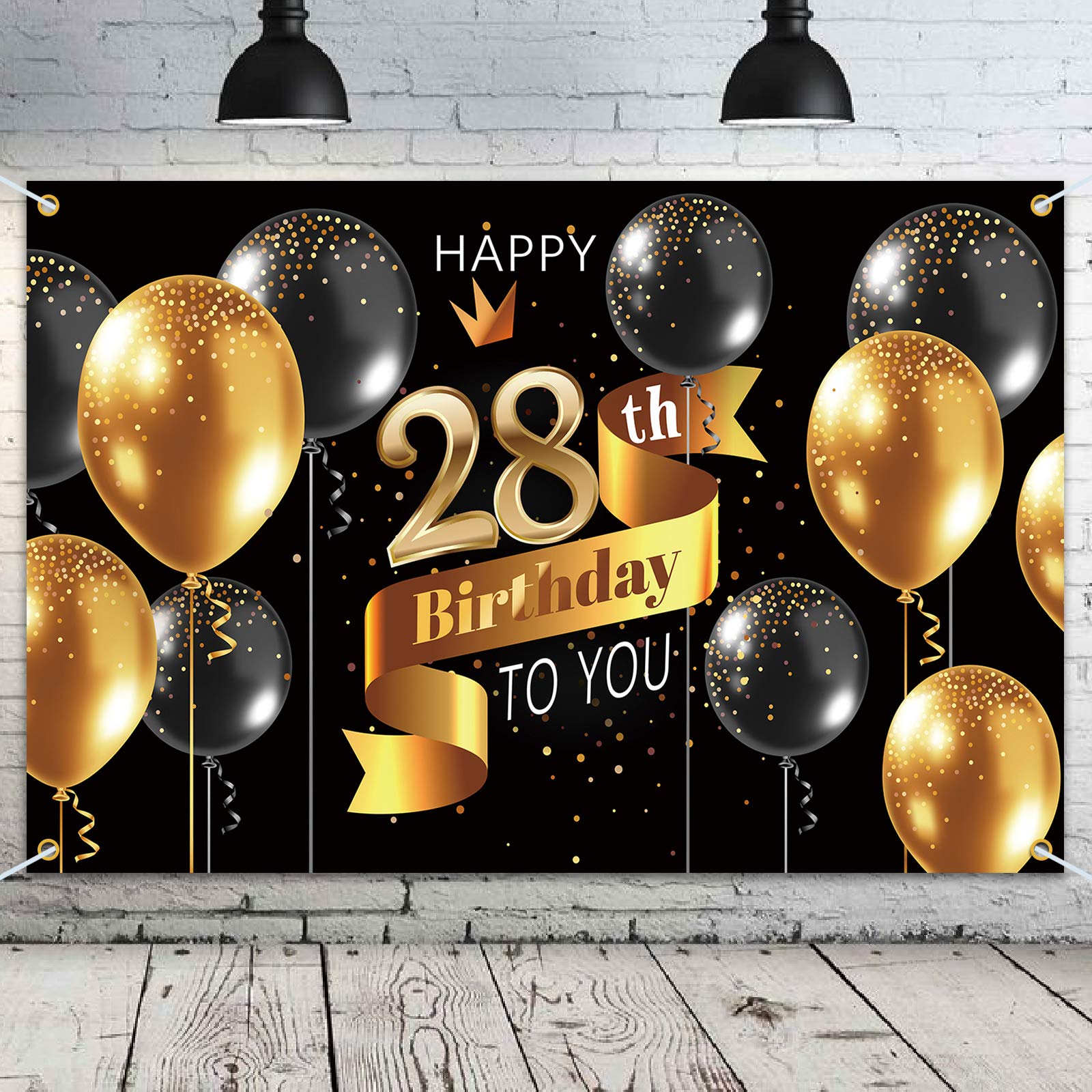 PAKBOOM Happy 28th Birthday Backdrop Banner - 28 Birthday Party Decorations Supplies for Men - Black Gold 3.9 x 5.9ft