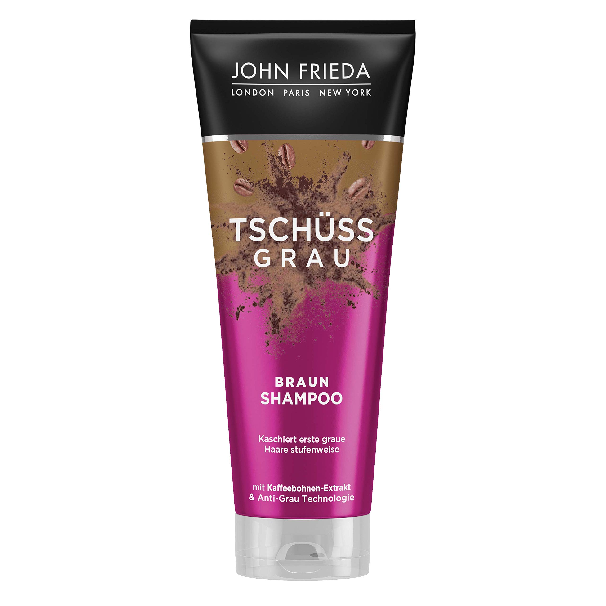 John Frieda Tschüss Grey Shampoo – Contents: 250 ml – For Brown Hair – Conceals First Grey Hair Gradually – For a Naturally Tinted Brunette