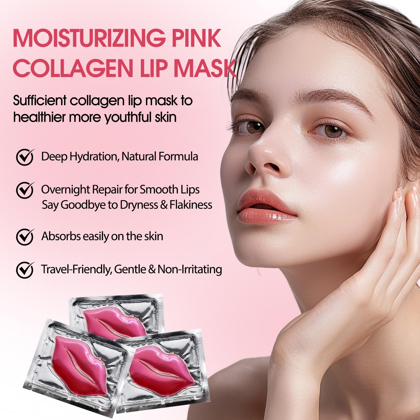 30 pieces of Moisturizing Collagen Crystal Lip Mask - Anti-Ageing & Anti Chapped, Reduce lip Wrinkles, Fade Lip Color, Make Skin Smooth (Pink)