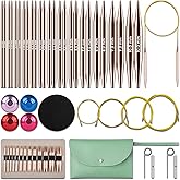 Interchangeable Circular Knitting Needles Set - 13 Pairs | Premium Aluminum Needles & Accessories | Rose Gold