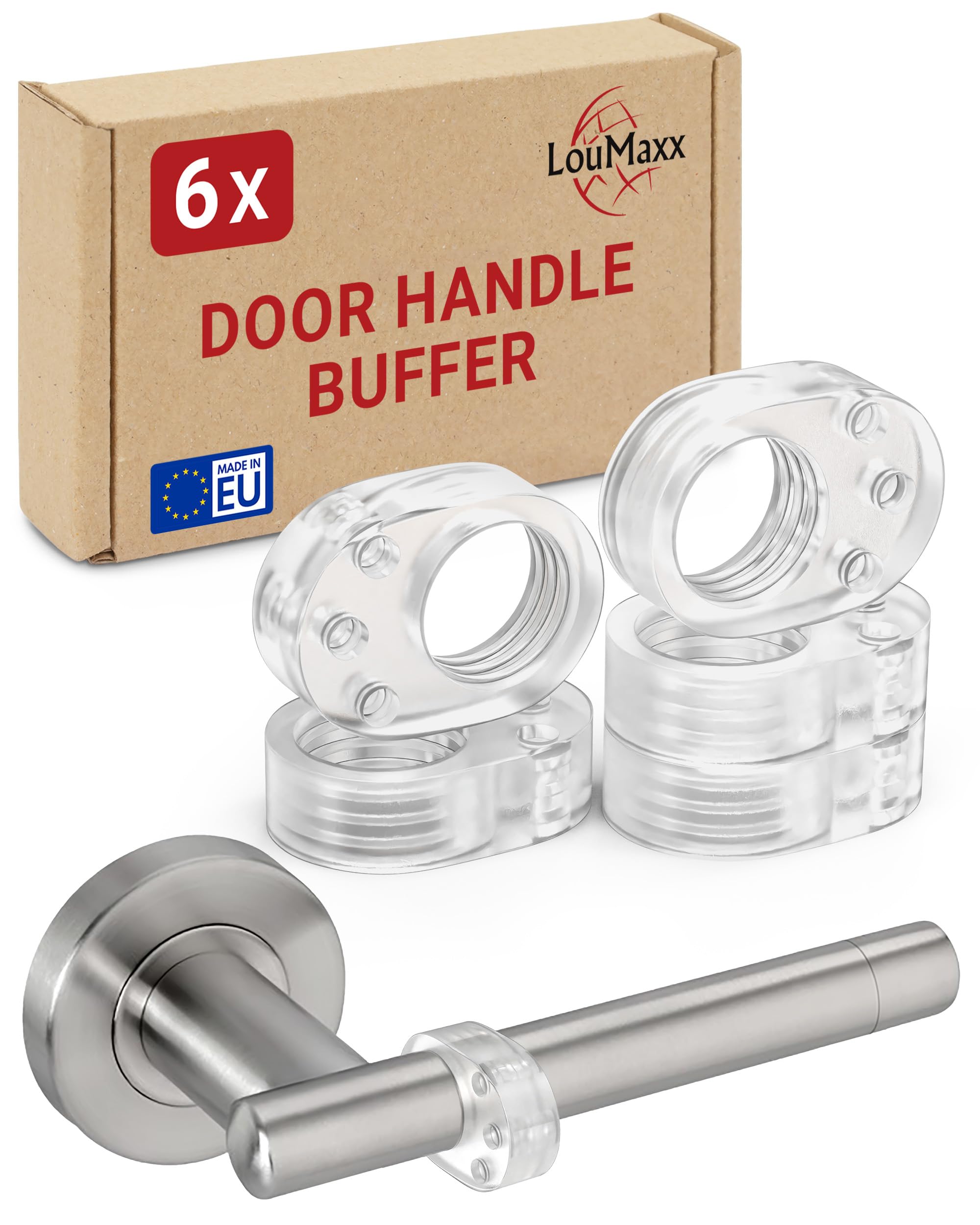 LouMaxx Door Handle Stopper Set of 6 – Transparent Stops for Doors and Windows Handles – Silicone Door Handle Protector, Shock Protection — image 1