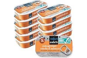 COLE'S SEAFOOD - Hand Packed Smoked Salmon in Olive Oil, Preservative Free Seafood, Canned Fish, High in Protein and Omegas, 3.2 oz Can | Pack of 10