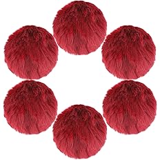 Mozeat Lens 6 Pcs Wine Red Faux Fur Pom Pom Balls for Crafts, Hats, Shoes, Hair Pins, Earrings, Decorations