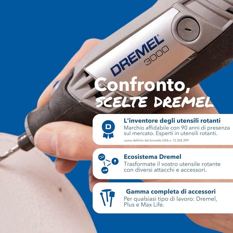 3000 Utensile Multifunzione Rotativo, 1 Complemento, 25 Accessori per Intagliare, Incidere, Fresare, Tagliare, Levigare, Smerigliare, Lucidare e Pulire, 130 W, 230 V, Nero/Grigio