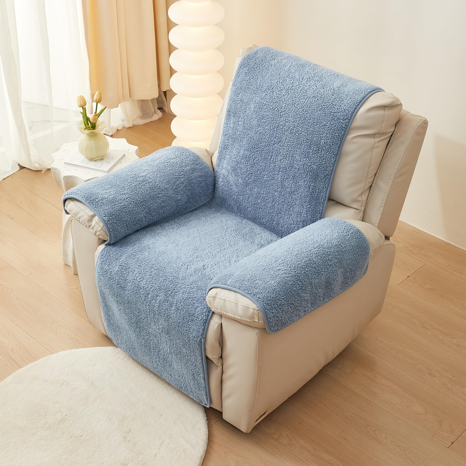 Photo 1 of vctops Sherpa Fleece Recliner Chair Cover Super Soft Warm Plush Sofa Slipcover Furniture Protector Non Slip Washable Reclining Chair Cover for Kids, Pets (Blue,22"x82")