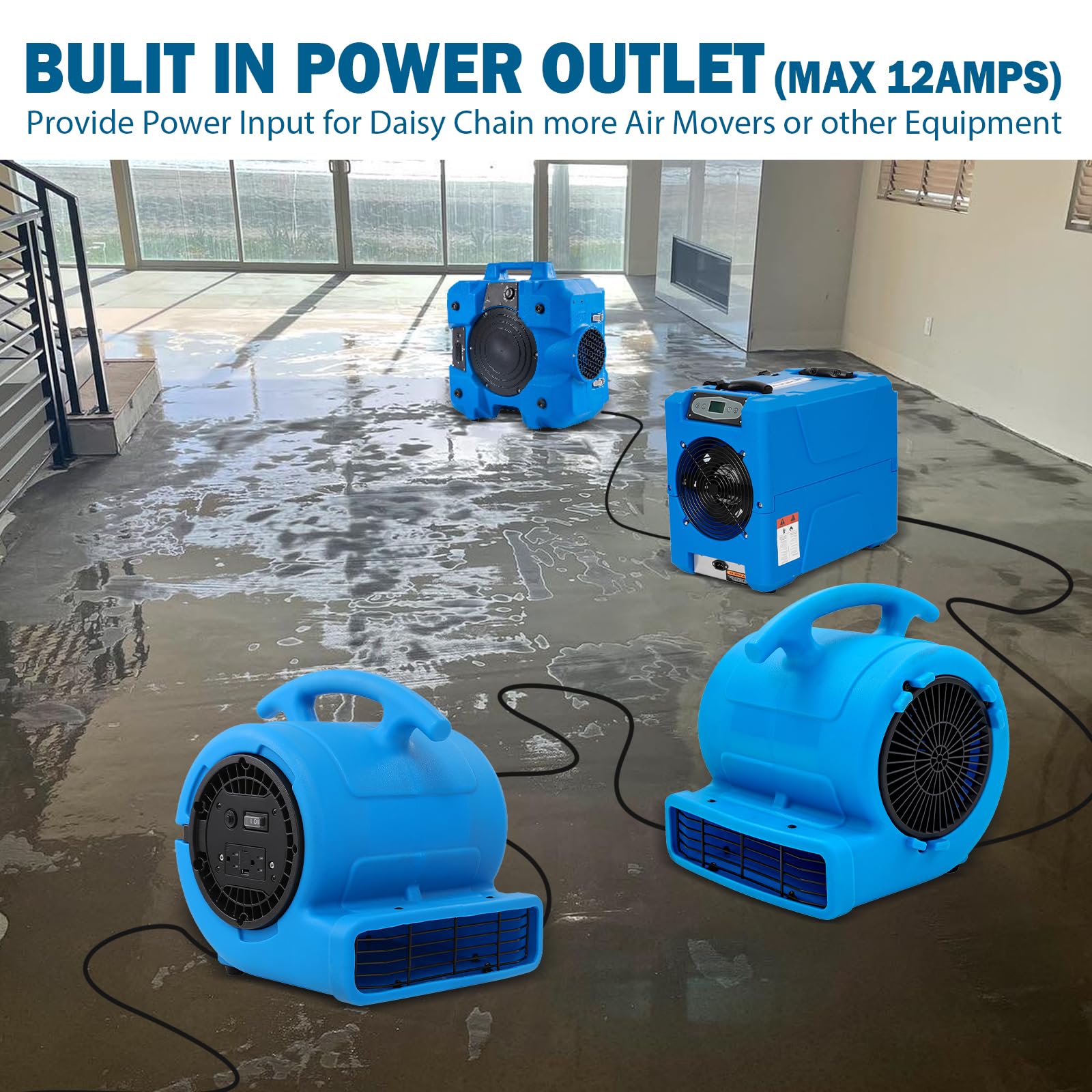 MOUNTO 1/4hp 1000CFM 2 Speed Air Mover Carpet Dryer Floor Fan Cooling Fan (Blue)