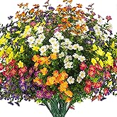 Grunyia Outdoor Artificial Flowers UV Resistant & Fade Proof, 12 Pack Realistic Fake Flowers for Garden, Patio, Lawn Decor - Weatherproof Plastic Plants(Mix)