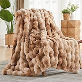 NEWCOSPLAY Faux Fur Throw Blanket Tie-dye Beige Luxury Fluffy Thick Warm Bubble Blanket for Couch Sofa Bed 700GSM (Tie-dye Beige, Throw(50"x60"))