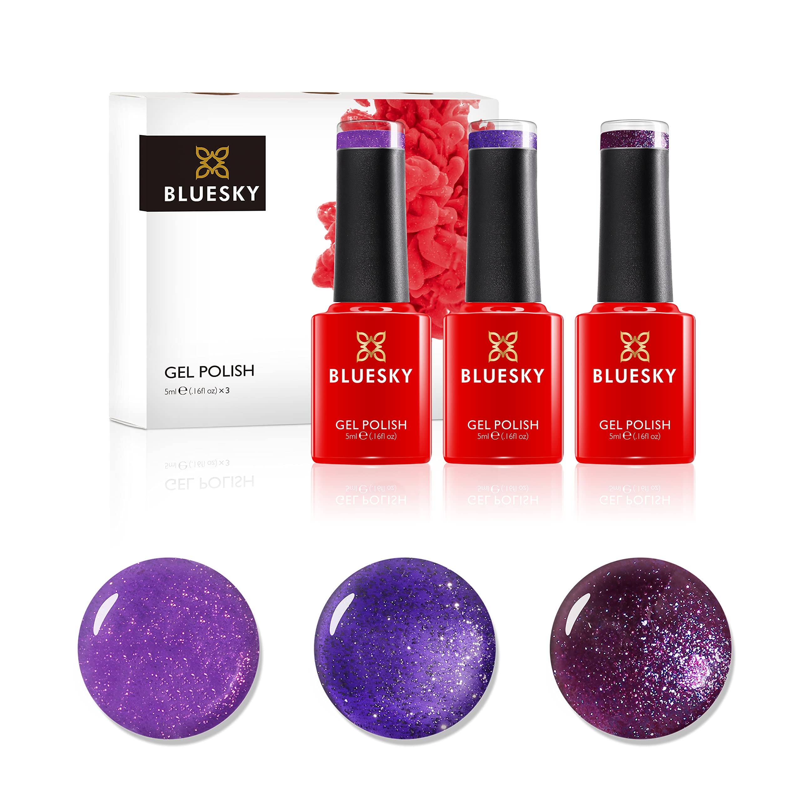 Bluesky Gel Nail Polish Set, Crystal Violets, Purple Lavender SJ32, Purple Pizazz VIP08, Purple Lavender YYF07, 3 x 5 ml, (Requires Curing Under UV or LED Lamp)