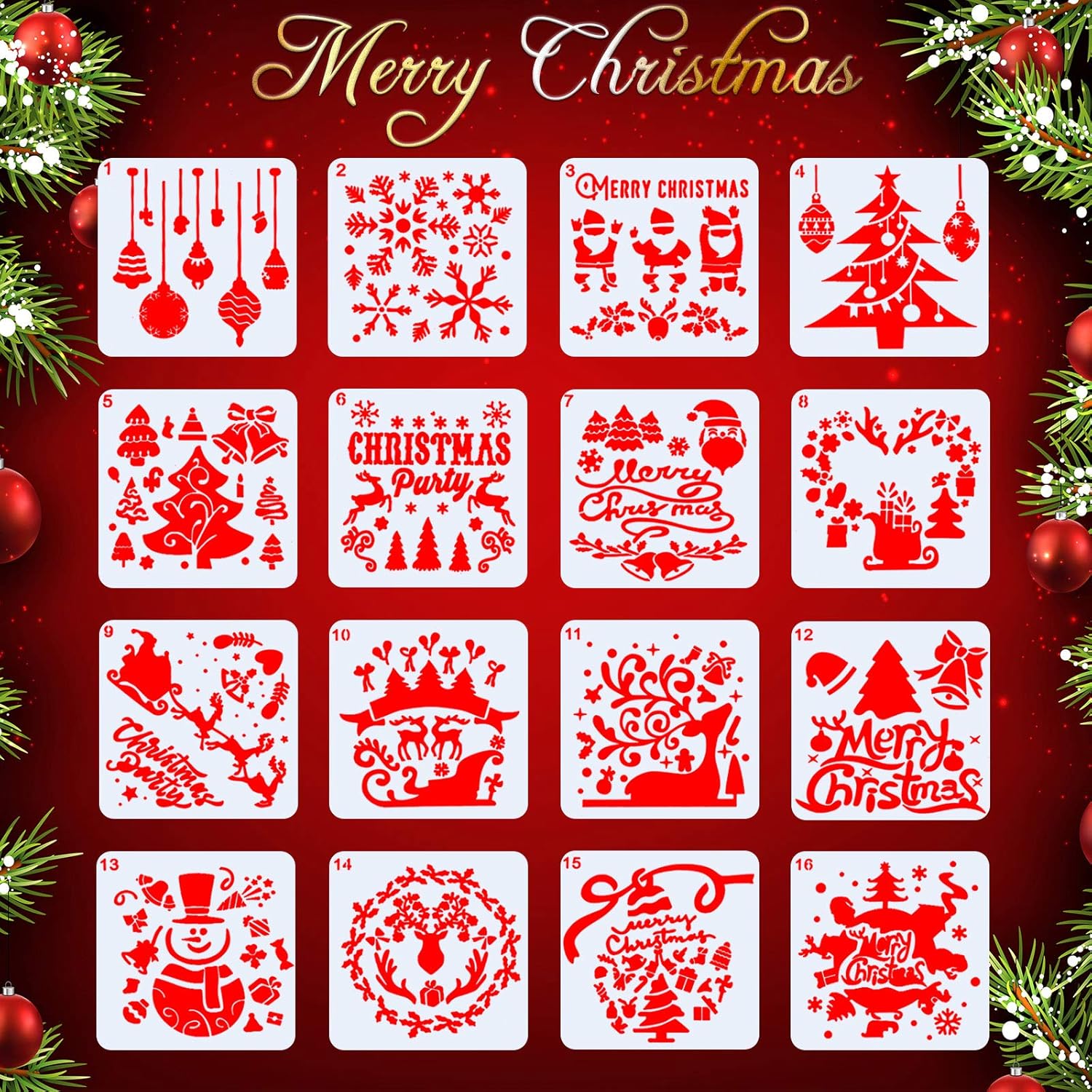 16 Plantillas de Navidad Plantilla de Pintura de Dibujo Artesanal