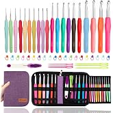 Yarniss 20 Sizes Ergonomic Crochet Hooks Set for Beginner 0.5mm-10mm | Soft Grip Crochet Hooks Set with Portable Bag, Purple