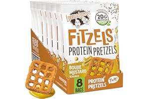 Lenny & Larry's Boujie Mustard FITZELS- Savory Pretzel Snacks Incredibly Tasty, High Protein, Salty, Vegan, 20 g's of Plant Based Protein 8 (eight) Bags, 3 oz Each