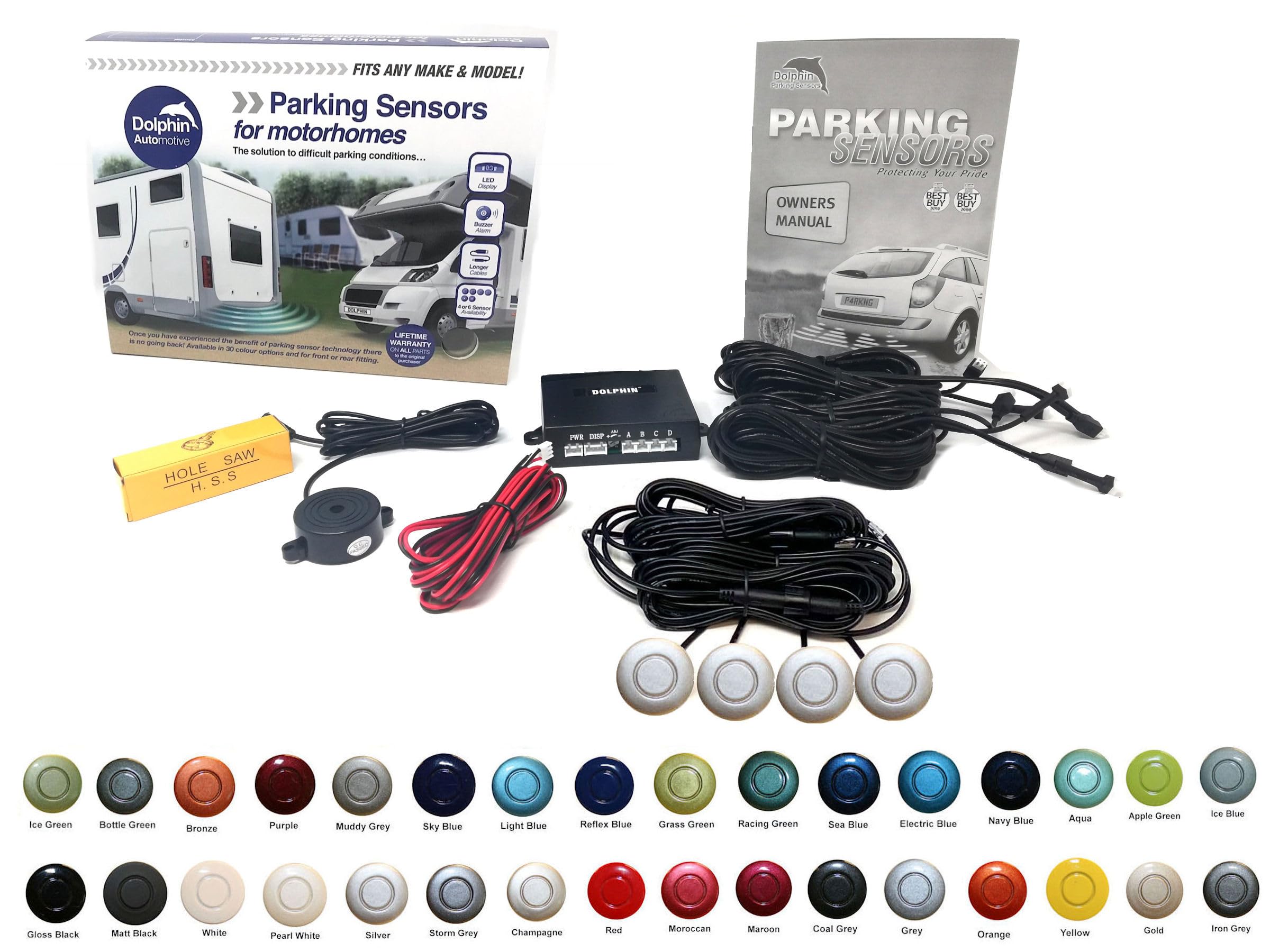 Dolphin Automotive MPS400 Motorhome Camper Van RV Reverse Parking Sensors WIth Audio Buzzer Black, Silver,White, Grey (Silver)
